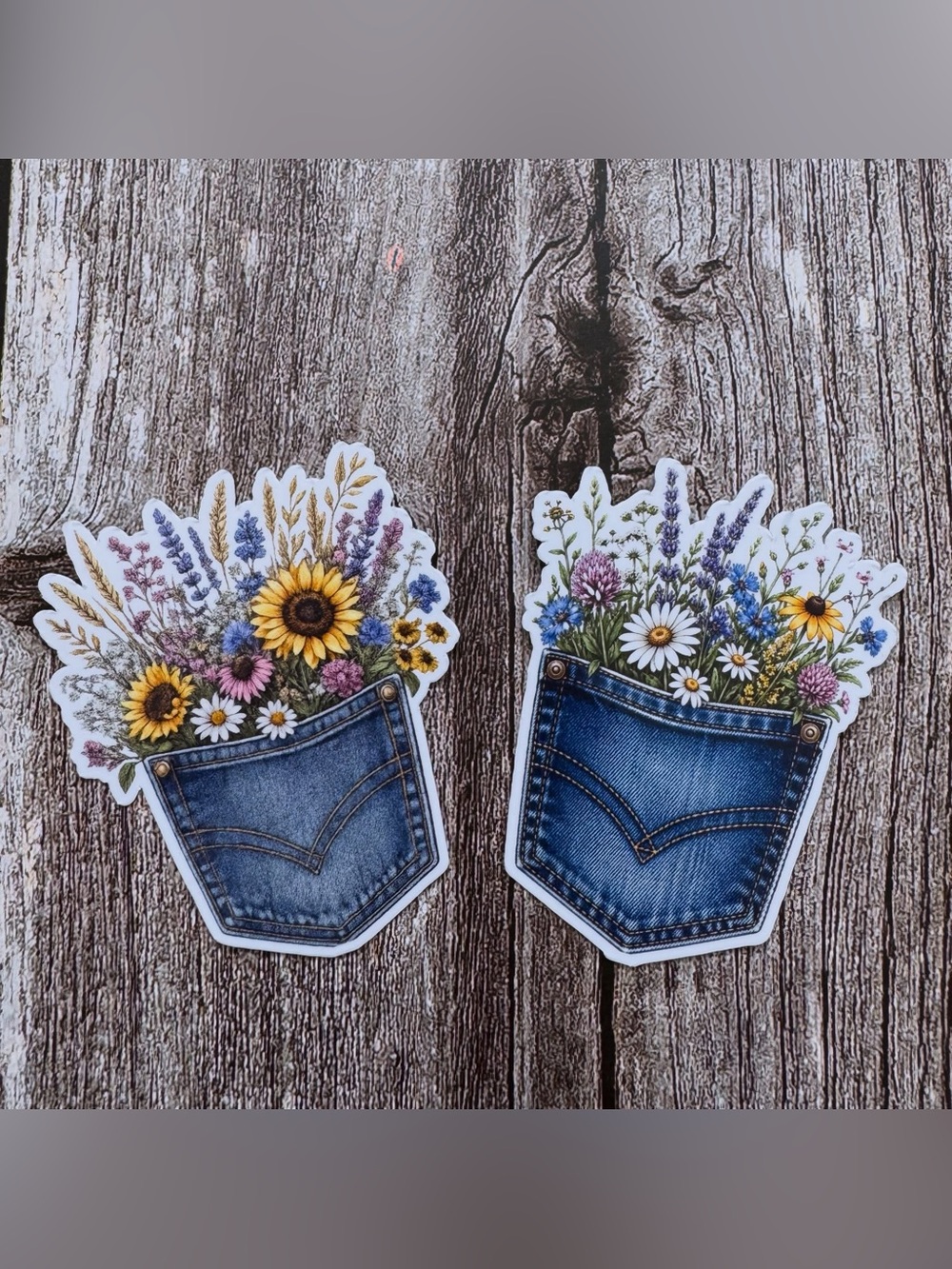 Denim Pocket Floral Sticker Pair